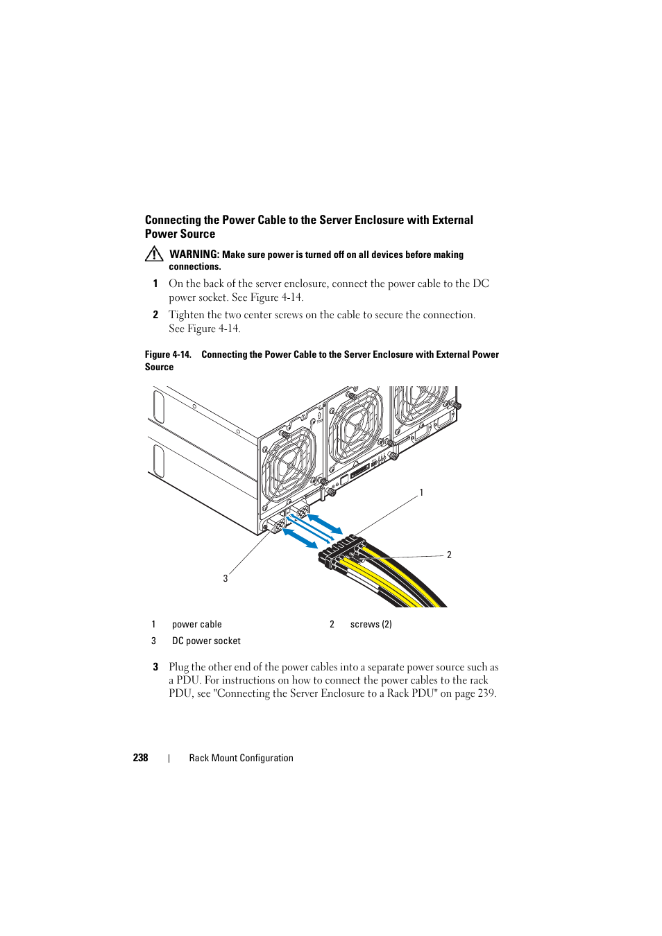 Connecting the power cable to the, Server enclosure with external power, Source | Dell PowerEdge C8000 User Manual | Page 238 / 294