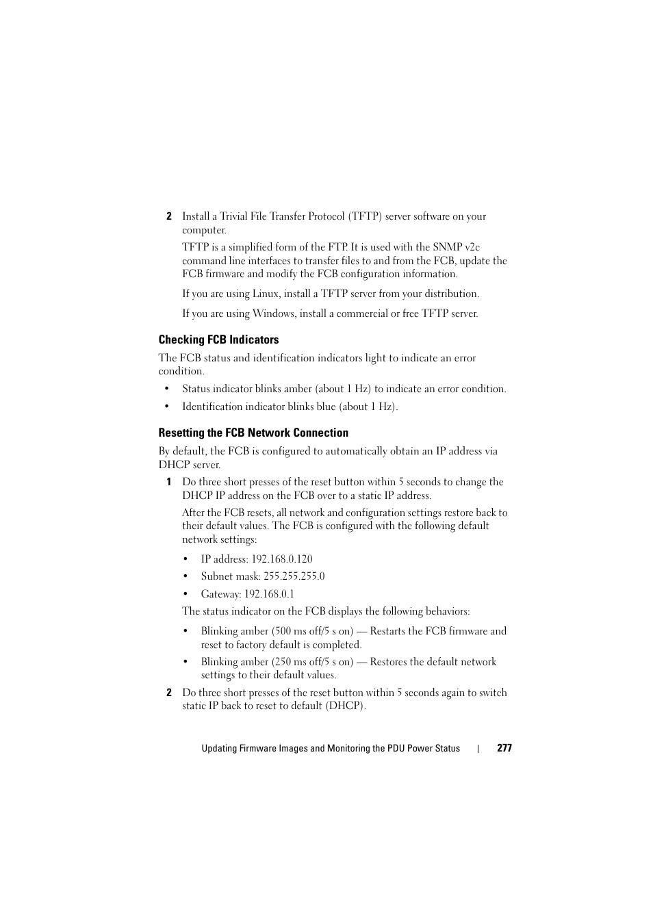 Checking fcb indicators, Resetting the fcb network connection | Dell PowerEdge C8000 User Manual | Page 277 / 294