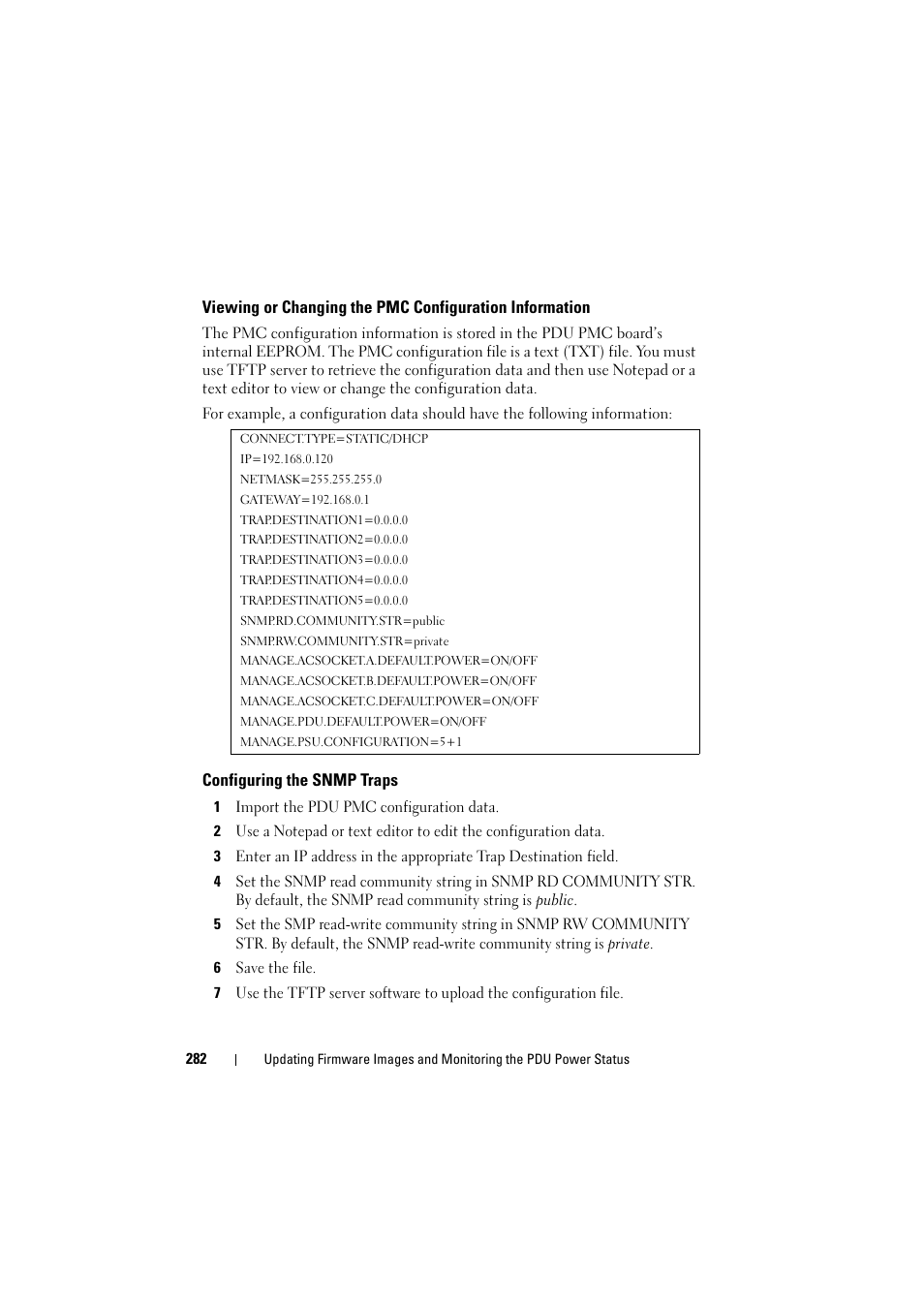 Configuring the snmp traps, Viewing or changing the pmc, Configuration information | Dell PowerEdge C8000 User Manual | Page 282 / 294
