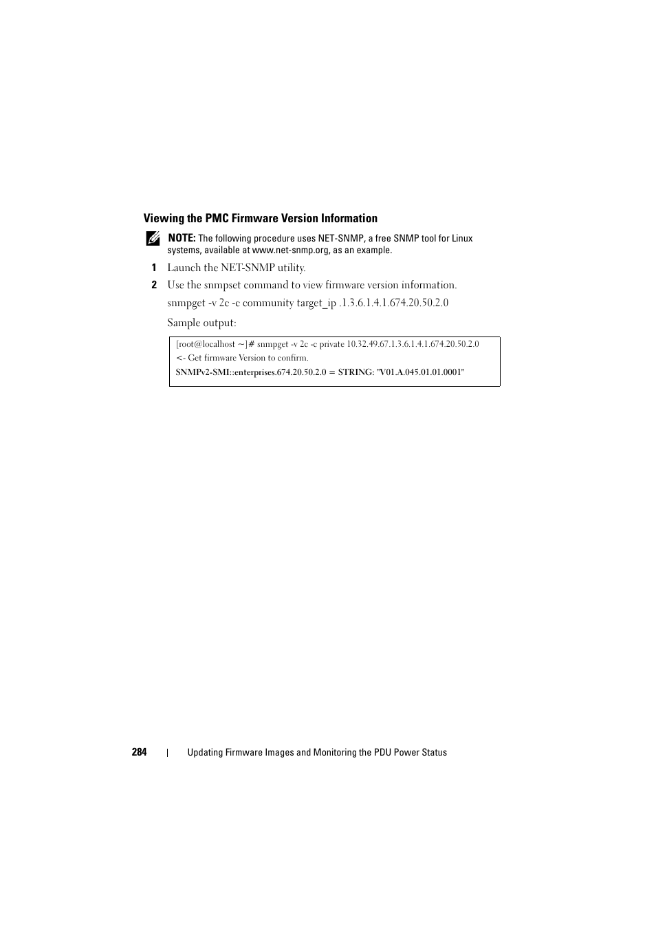 Viewing the pmc firmware version information, Viewing the pmc firmware version, Information | Dell PowerEdge C8000 User Manual | Page 284 / 294