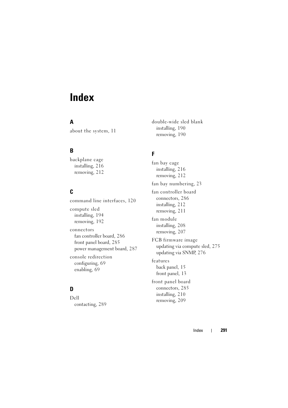 Index | Dell PowerEdge C8000 User Manual | Page 291 / 294