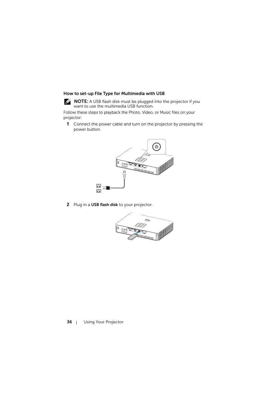 How to set-up file type for multimedia with usb | Dell Mobile Projector M900HD User Manual | Page 36 / 84