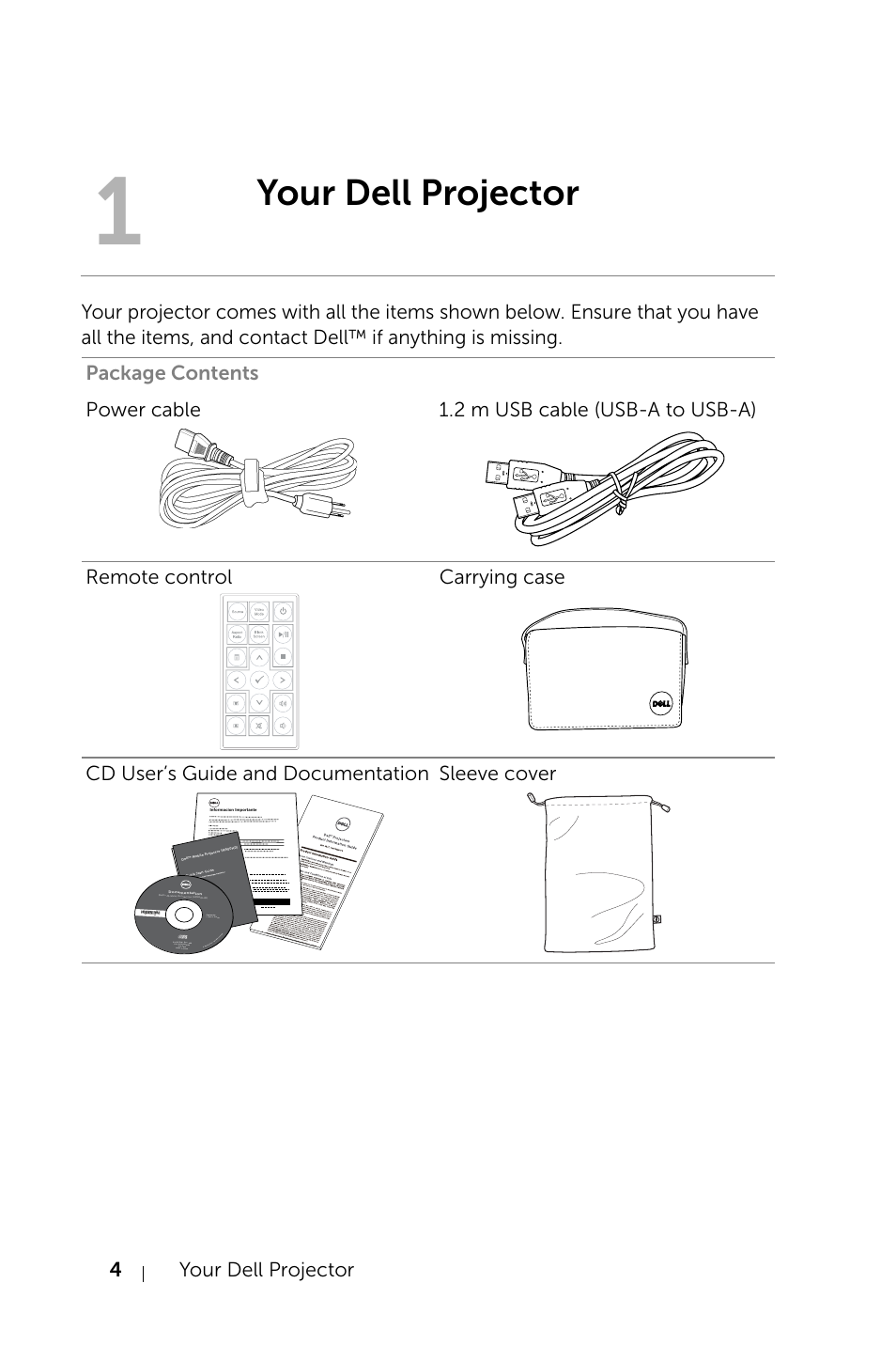 Your dell projector | Dell Mobile Projector M900HD User Manual | Page 4 / 84