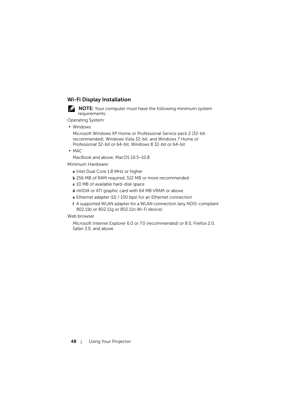 Wi-fi display installation | Dell Mobile Projector M900HD User Manual | Page 48 / 84
