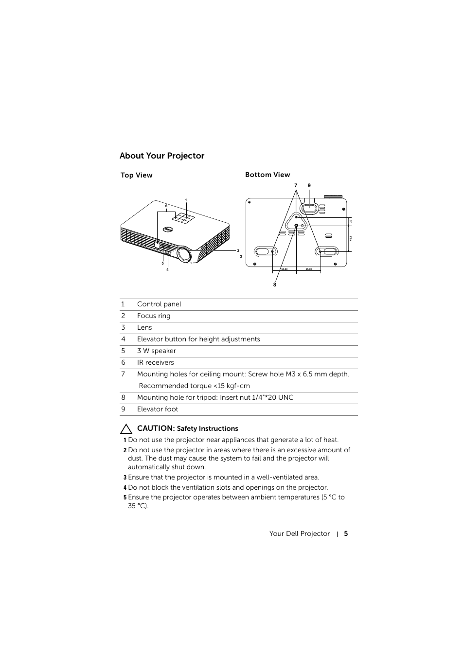 About your projector, Top view | Dell Mobile Projector M900HD User Manual | Page 5 / 84