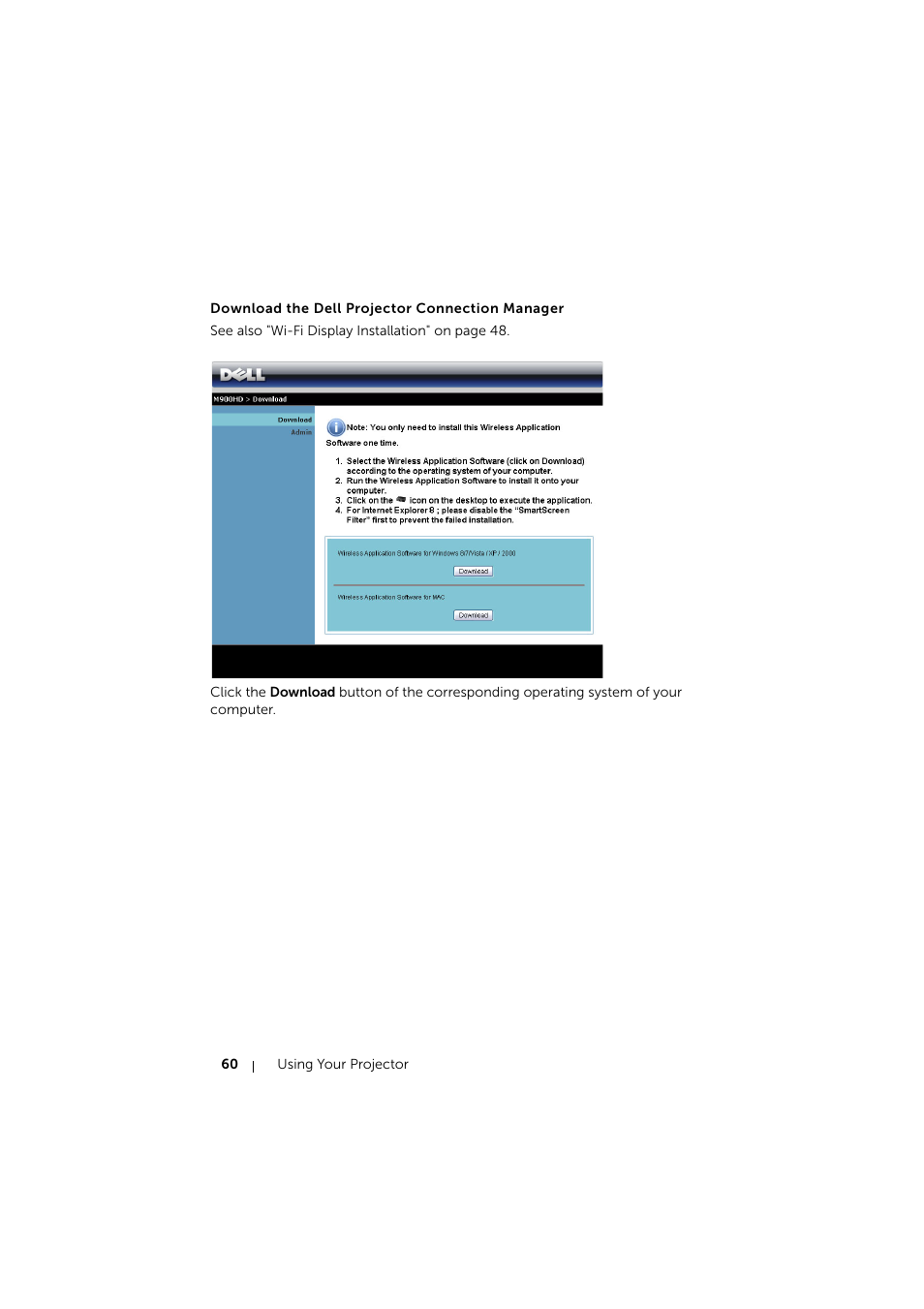 Download the dell projector connection manager | Dell Mobile Projector M900HD User Manual | Page 60 / 84