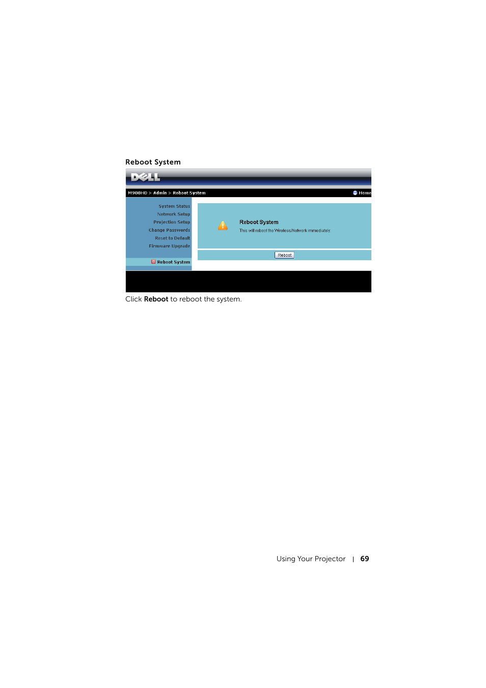 Reboot system | Dell Mobile Projector M900HD User Manual | Page 69 / 84