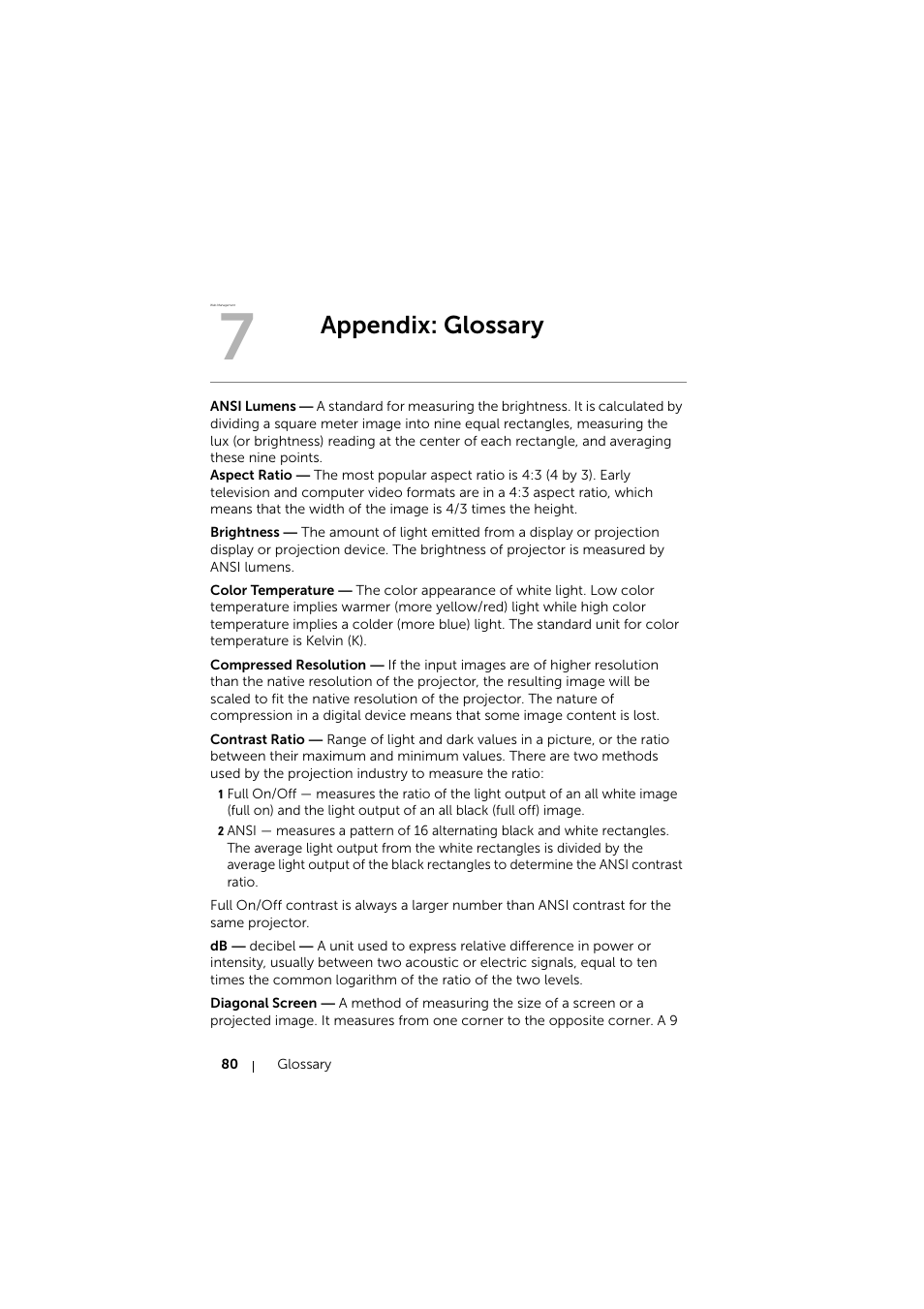 Appendix: glossary | Dell Mobile Projector M900HD User Manual | Page 80 / 84