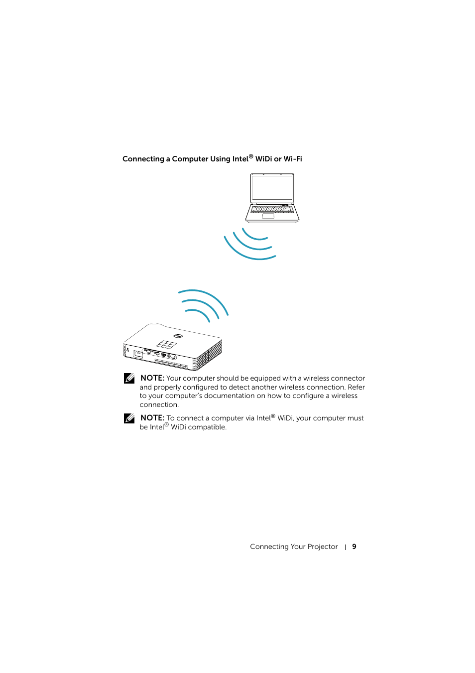 Connecting a computer using intel® widi or wi-fi | Dell Mobile Projector M900HD User Manual | Page 9 / 84