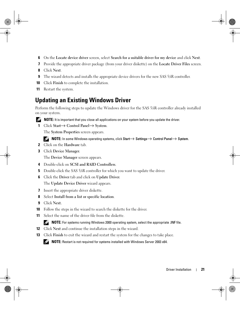 Updating an existing windows driver | Dell Serial Attached SCSI 5iR Integrated and Adapter User Manual | Page 23 / 68