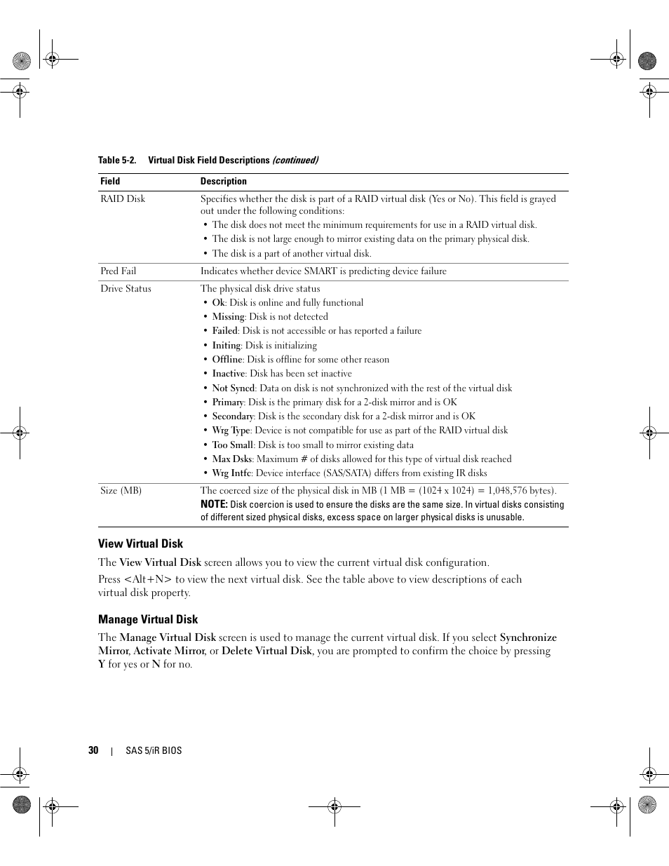 View virtual disk, Manage virtual disk | Dell Serial Attached SCSI 5iR Integrated and Adapter User Manual | Page 32 / 68