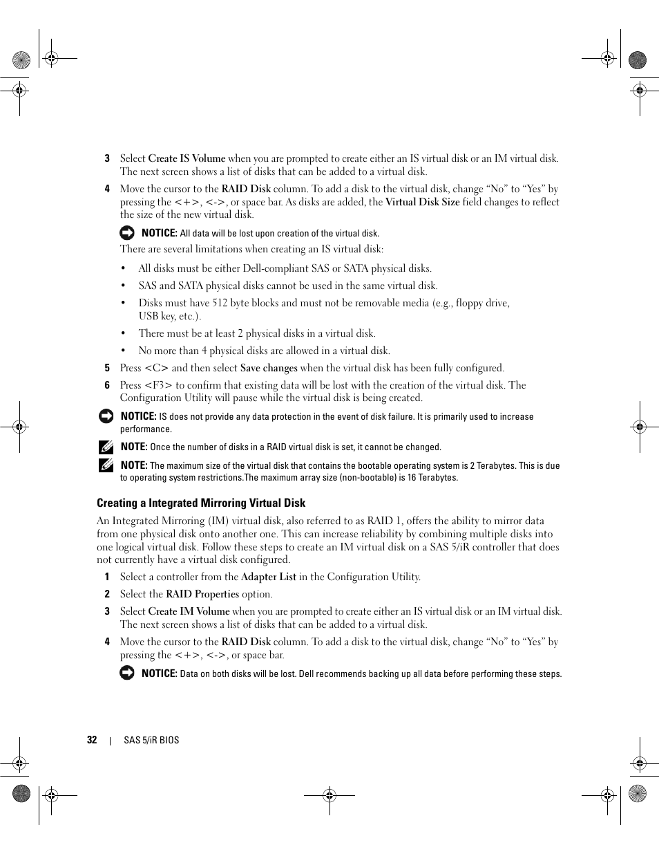 Creating a integrated mirroring virtual disk | Dell Serial Attached SCSI 5iR Integrated and Adapter User Manual | Page 34 / 68