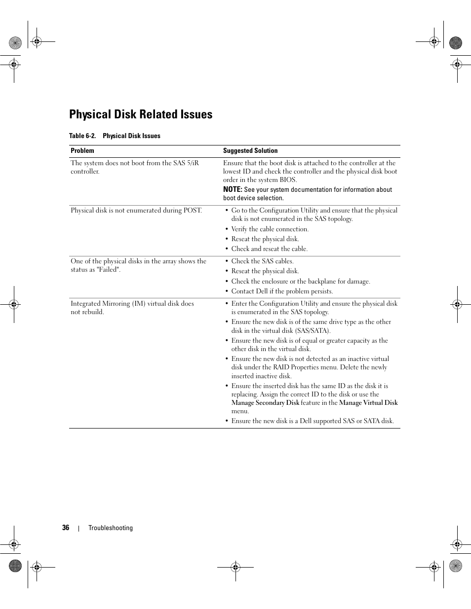 Physical disk related issues | Dell Serial Attached SCSI 5iR Integrated and Adapter User Manual | Page 38 / 68