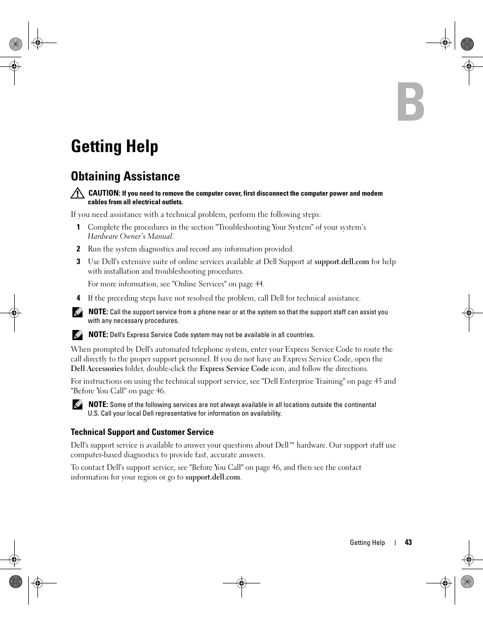 Getting help, Obtaining assistance, Technical support and customer service | Message appears again, contact dell | Dell Serial Attached SCSI 5iR Integrated and Adapter User Manual | Page 45 / 68