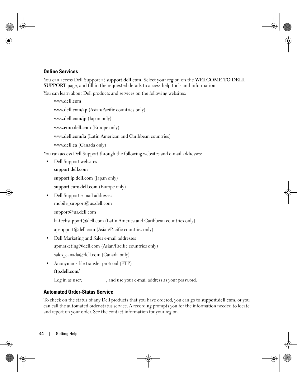Online services, Automated order-status service | Dell Serial Attached SCSI 5iR Integrated and Adapter User Manual | Page 46 / 68