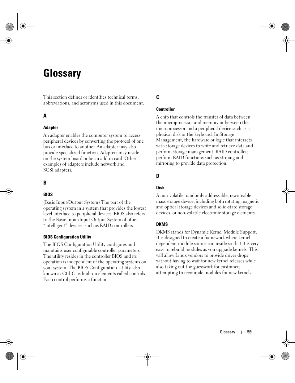 Glossary | Dell Serial Attached SCSI 5iR Integrated and Adapter User Manual | Page 61 / 68