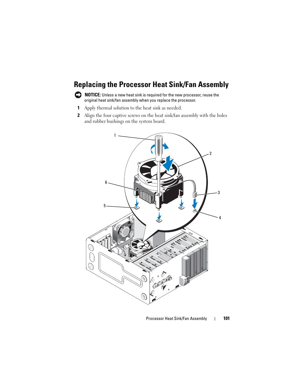 Replacing the processor heat sink/fan assembly | Dell Vostro 420 (Late 2008) User Manual | Page 101 / 138