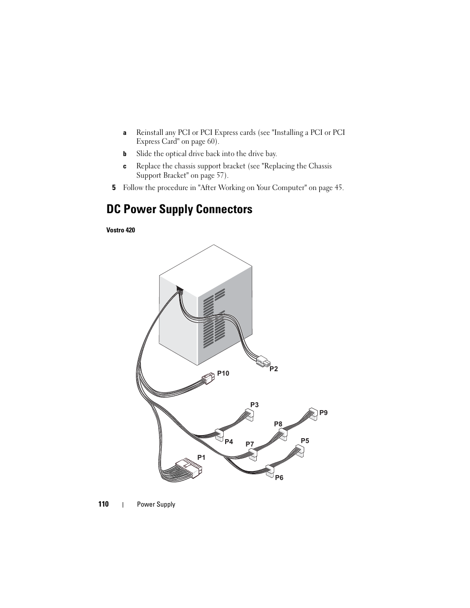 Dc power supply connectors | Dell Vostro 420 (Late 2008) User Manual | Page 110 / 138