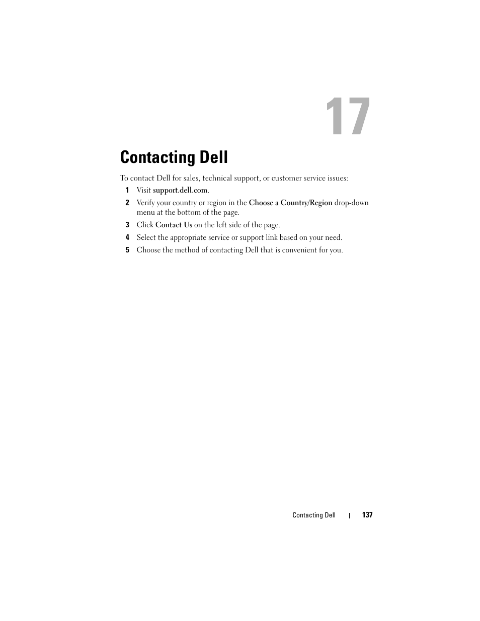 Contacting dell | Dell Vostro 420 (Late 2008) User Manual | Page 137 / 138
