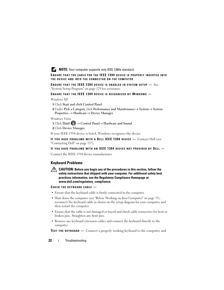 Keyboard problems, Cable loose (see "keyboard | Dell Vostro 420 (Late 2008) User Manual | Page 22 / 138