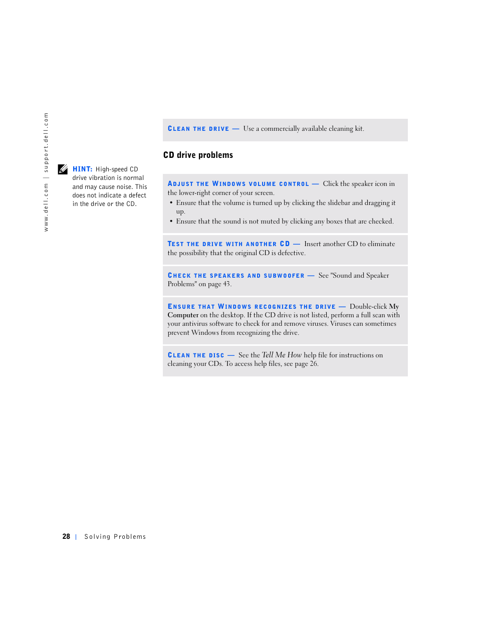 Cd drive problems | Dell Dimension 4500S User Manual | Page 28 / 132