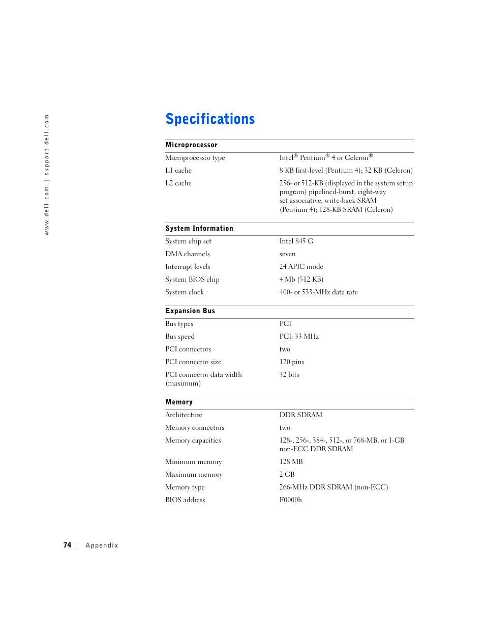 Dell Dimension 4500S User Manual | Page 74 / 132