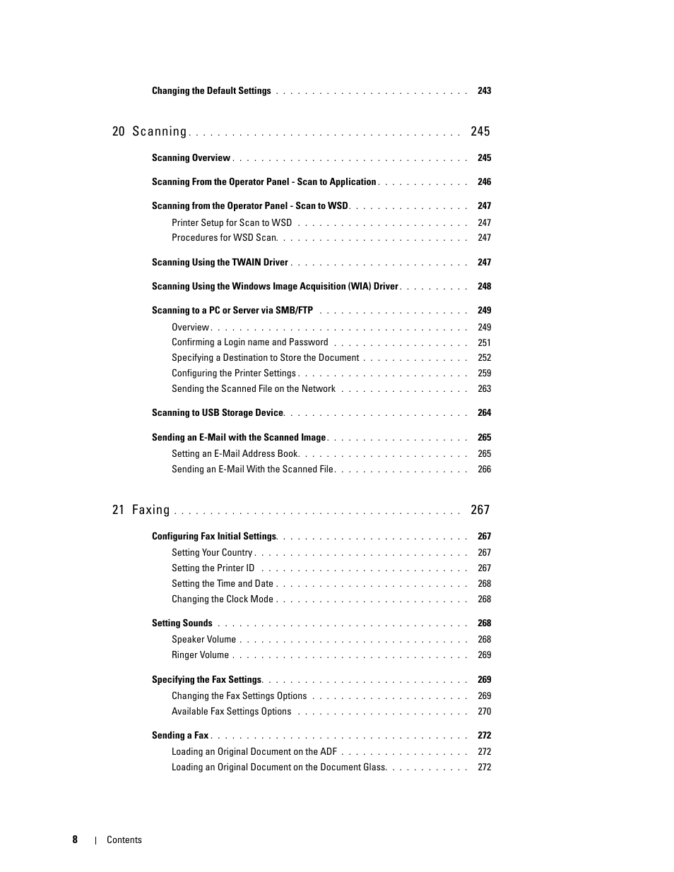 20 scanning, 21 faxing | Dell C1765NF MFP Laser Printer User Manual | Page 10 / 376