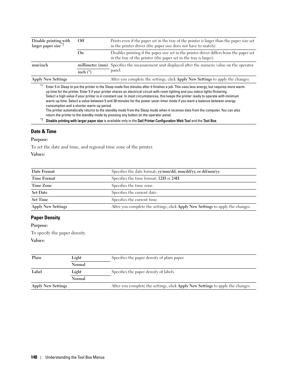 Date & time, Paper density | Dell C1765NF MFP Laser Printer User Manual | Page 150 / 376
