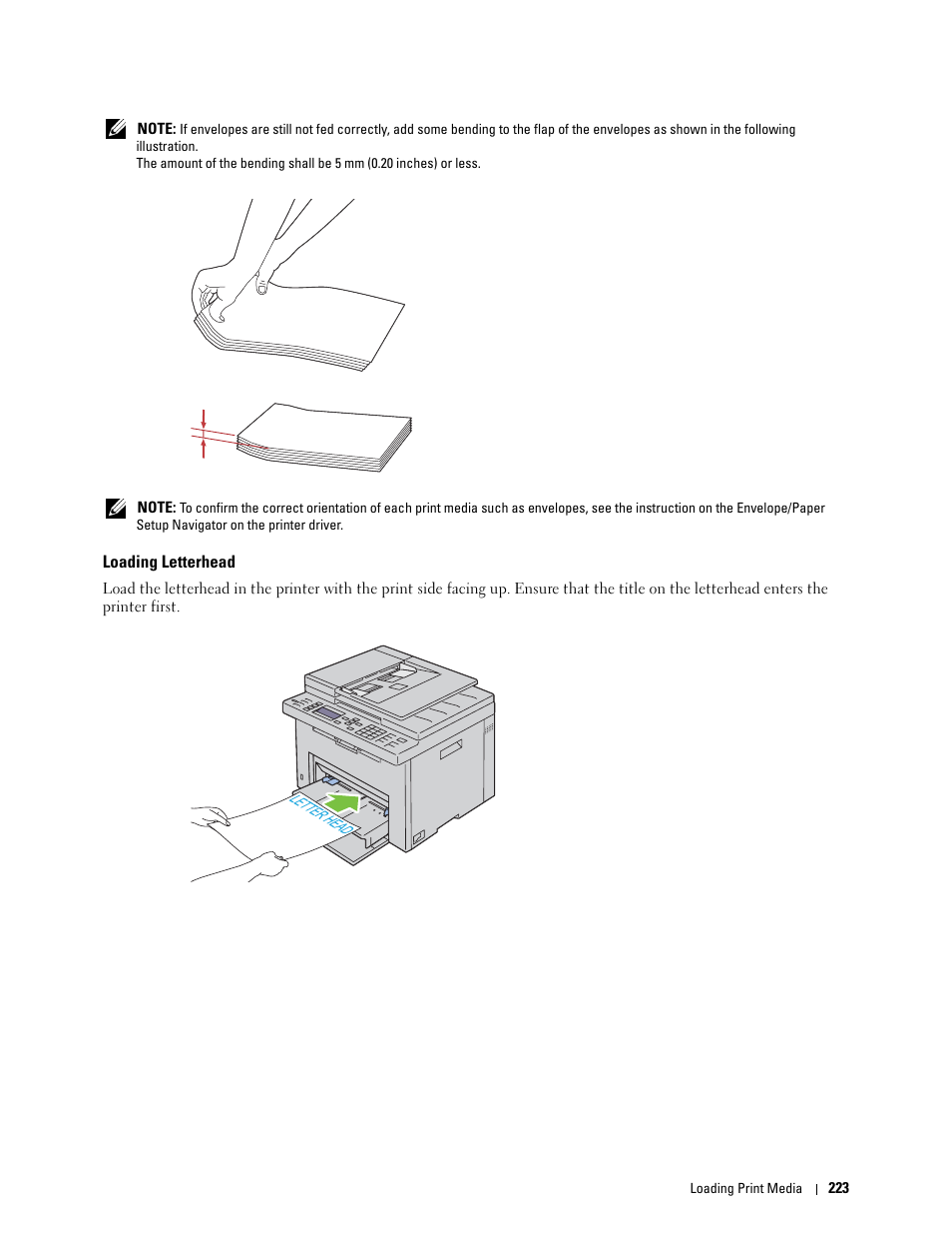 Loading letterhead | Dell C1765NF MFP Laser Printer User Manual | Page 225 / 376