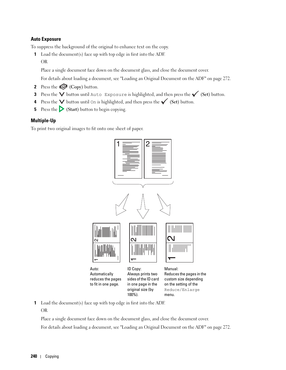 Auto exposure, Multiple-up | Dell C1765NF MFP Laser Printer User Manual | Page 242 / 376