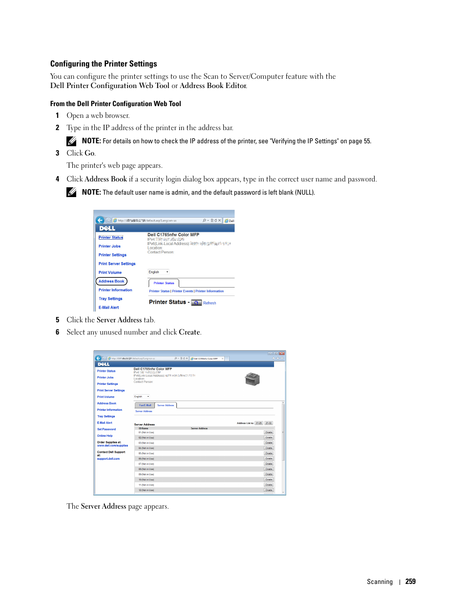Configuring the printer settings | Dell C1765NF MFP Laser Printer User Manual | Page 261 / 376