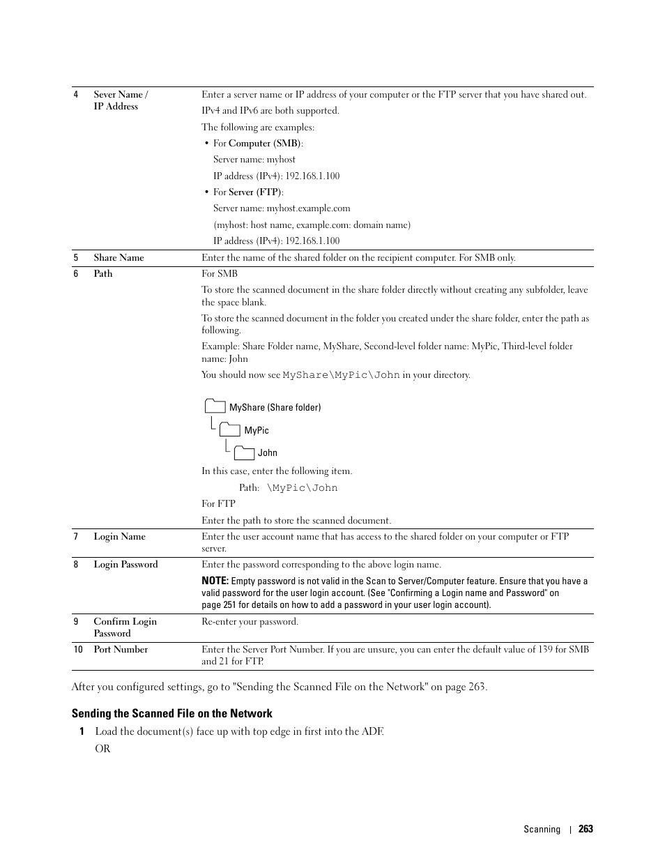 Sending the scanned file on the network | Dell C1765NF MFP Laser Printer User Manual | Page 265 / 376