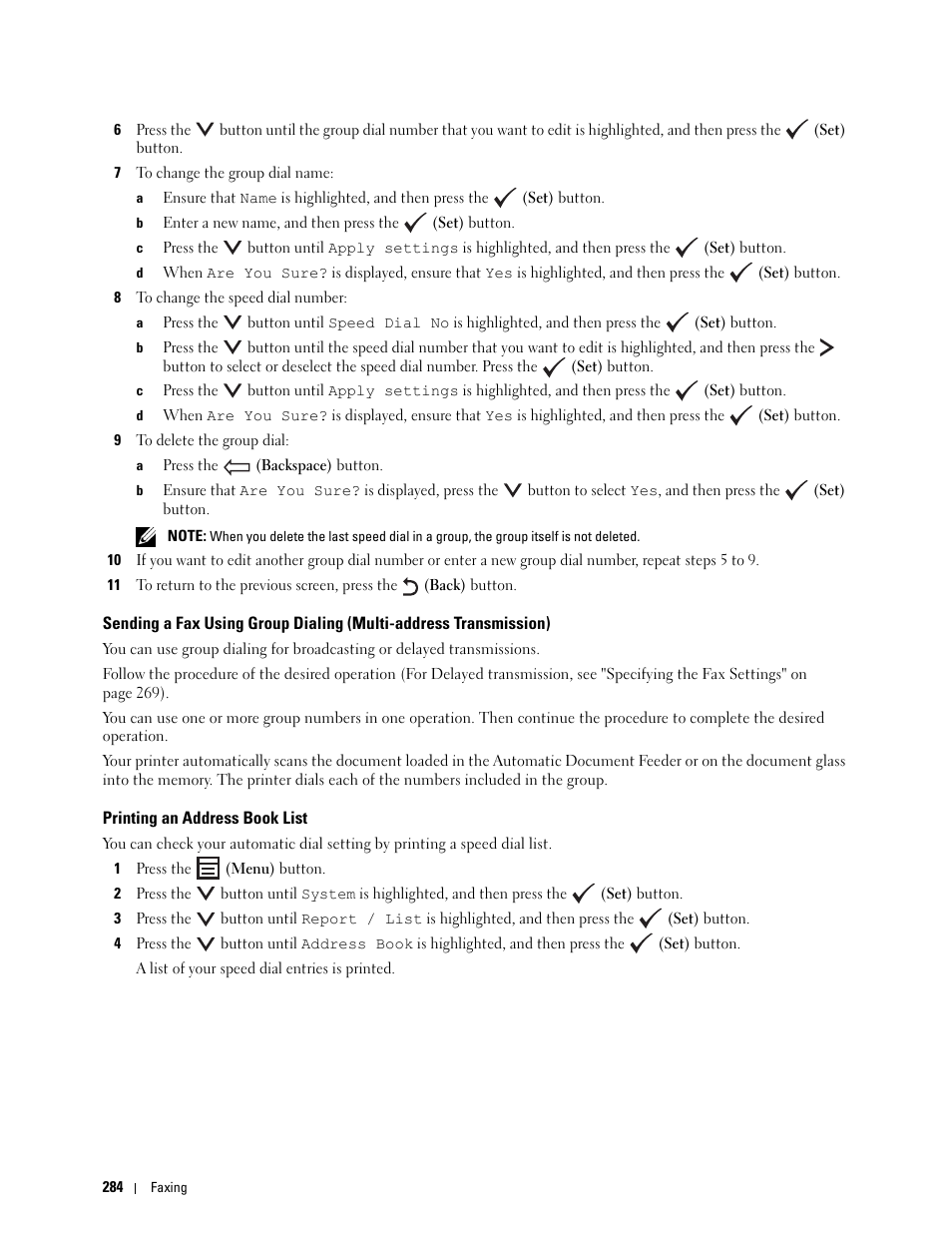 Printing an address book list | Dell C1765NF MFP Laser Printer User Manual | Page 286 / 376