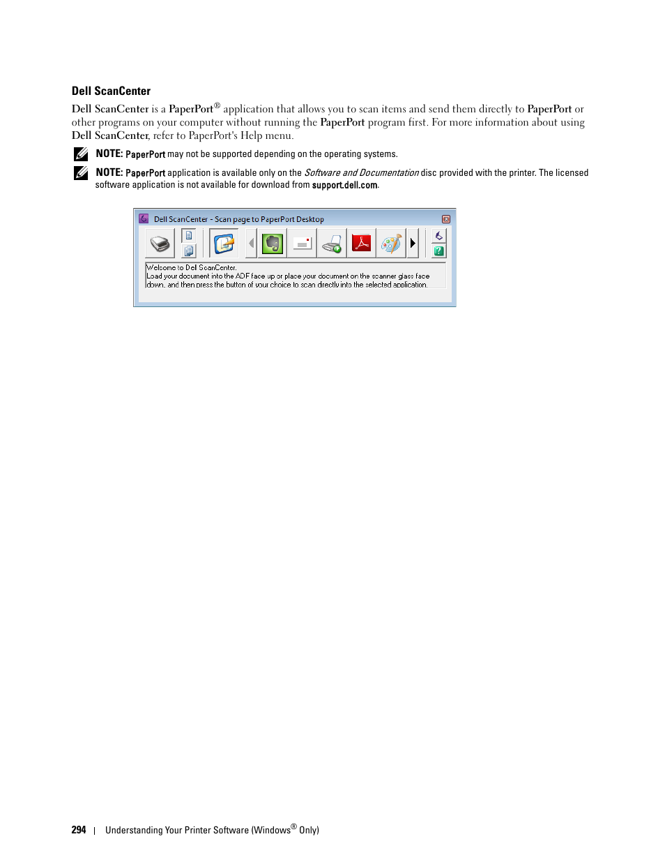 Dell scancenter | Dell C1765NF MFP Laser Printer User Manual | Page 296 / 376