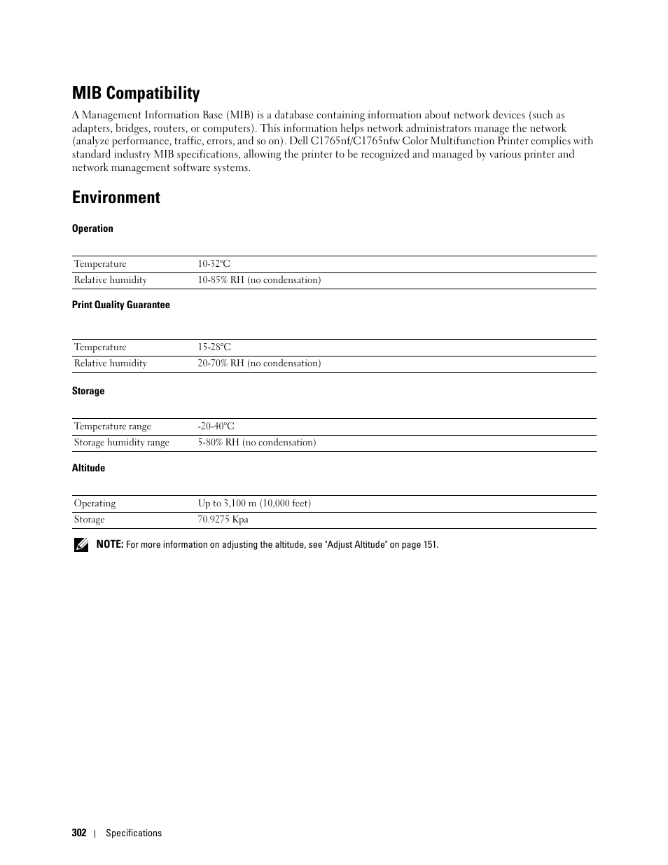 Mib compatibility, Environment | Dell C1765NF MFP Laser Printer User Manual | Page 304 / 376