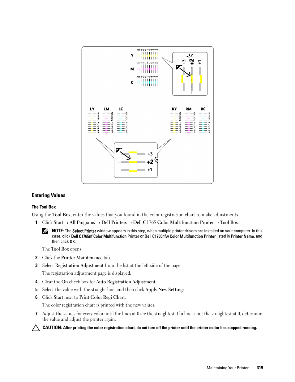 Entering values | Dell C1765NF MFP Laser Printer User Manual | Page 321 / 376