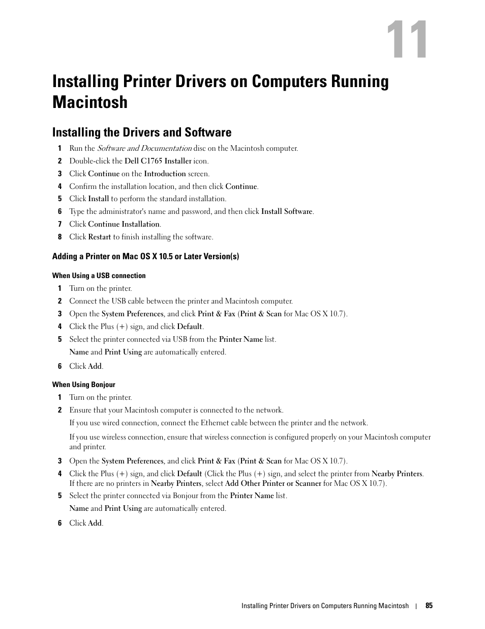 Installing the drivers and software | Dell C1765NF MFP Laser Printer User Manual | Page 87 / 376