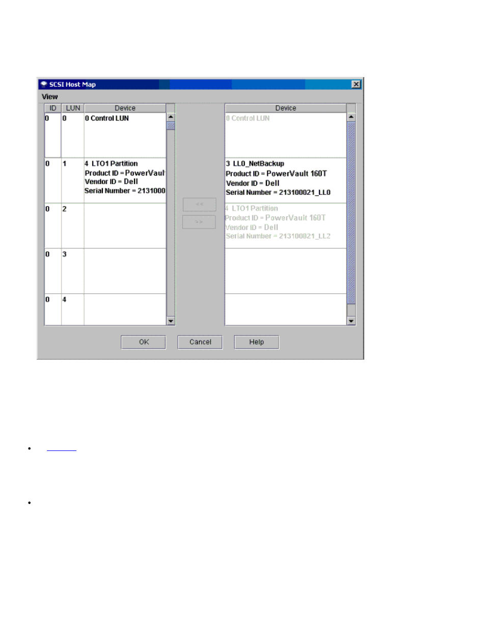 Modifying scsi host mapping, Setting the view for the scsi host device column | Dell PowerVault 160T LTO2 (Tape Library) User Manual | Page 46 / 90