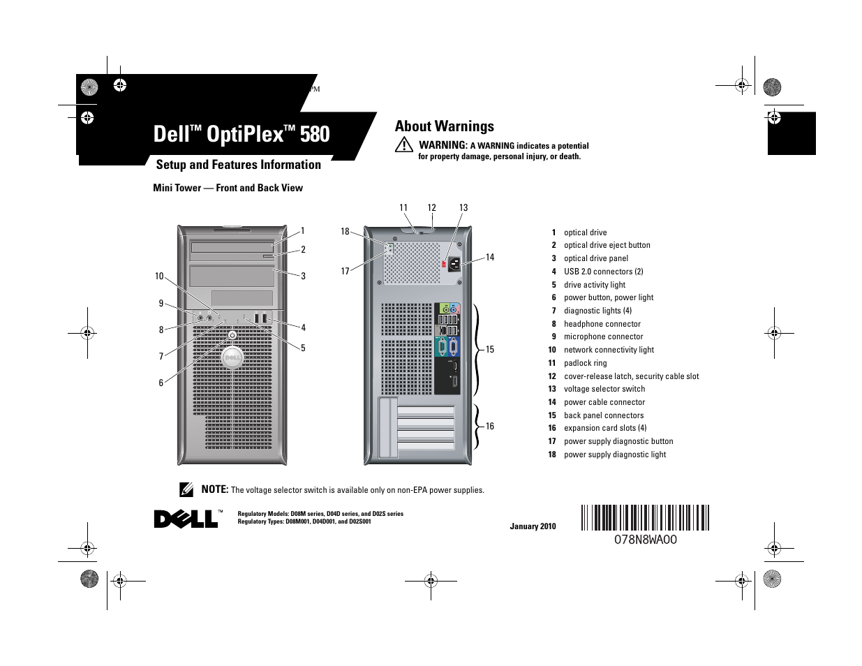 Dell OptiPlex 580 (Early 2010) User Manual | 8 pages