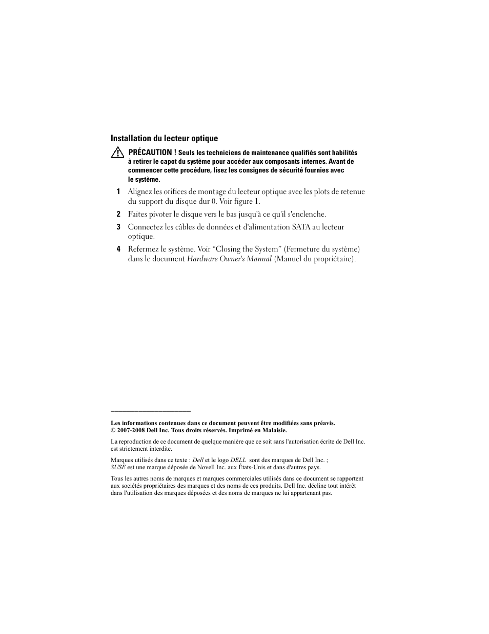 Installation du lecteur optique | Dell PowerEdge R200 User Manual | Page 12 / 28
