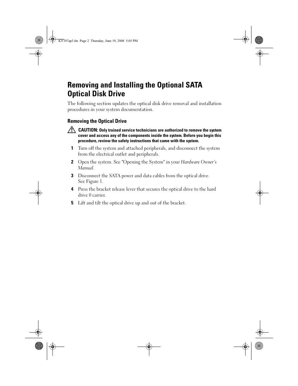 Removing the optical drive | Dell PowerEdge R200 User Manual | Page 2 / 28