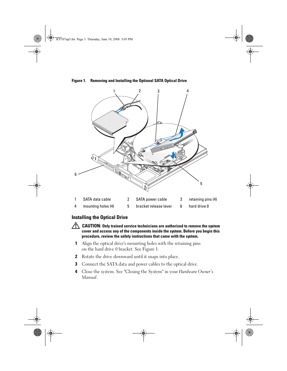 Installing the optical drive | Dell PowerEdge R200 User Manual | Page 3 / 28