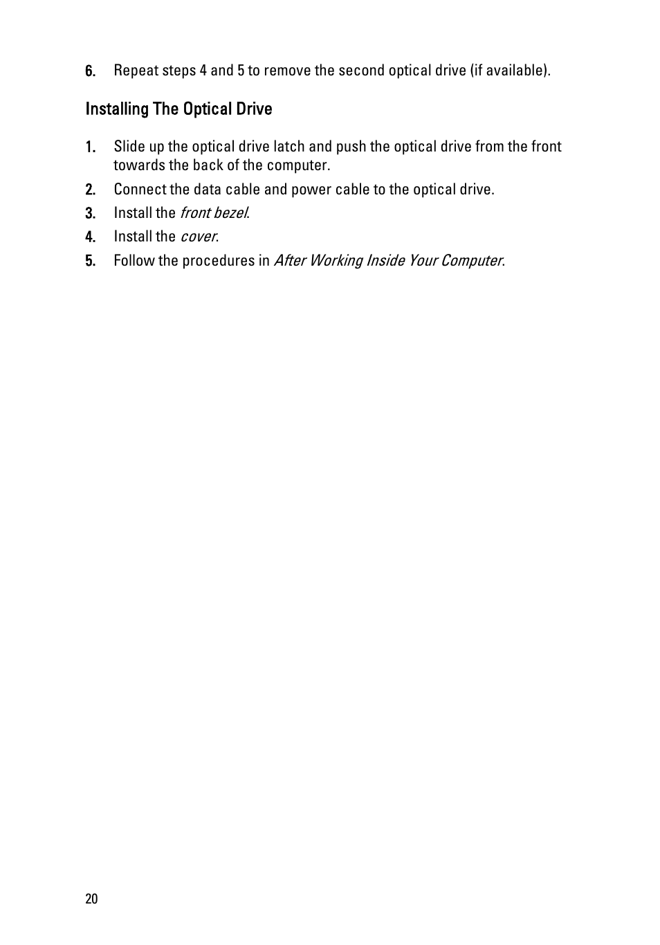 Installing the optical drive | Dell OptiPlex 390 (Mid 2011) User Manual | Page 20 / 92