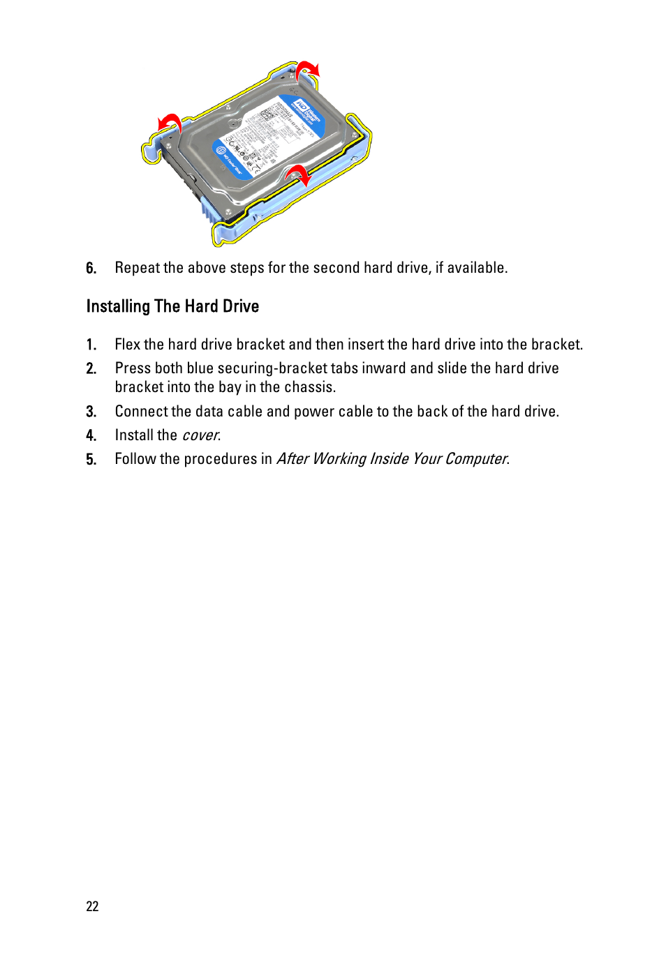 Installing the hard drive | Dell OptiPlex 390 (Mid 2011) User Manual | Page 22 / 92