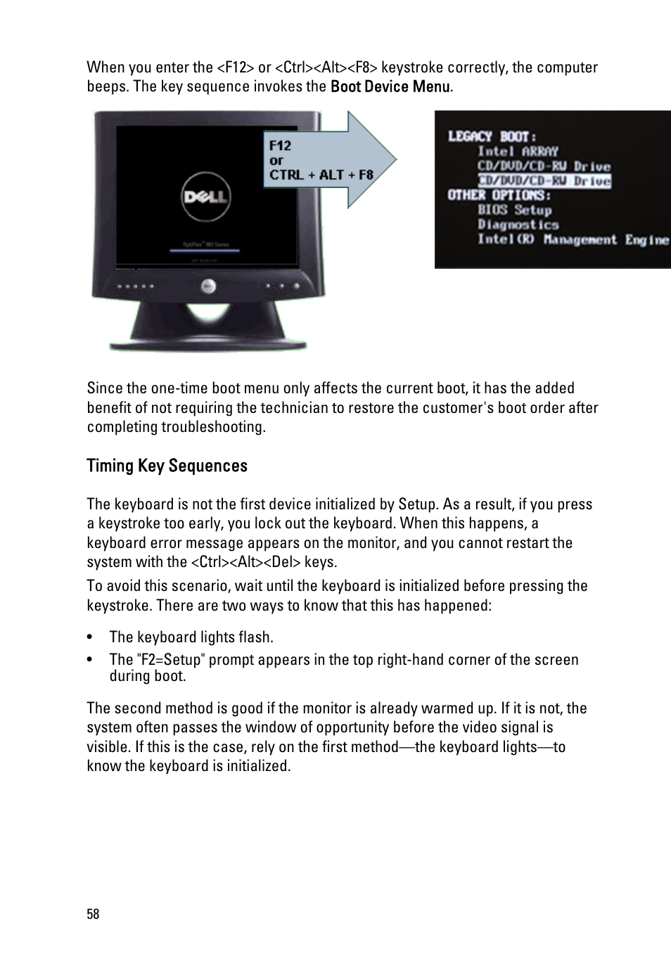 Timing key sequences | Dell OptiPlex 390 (Mid 2011) User Manual | Page 58 / 92