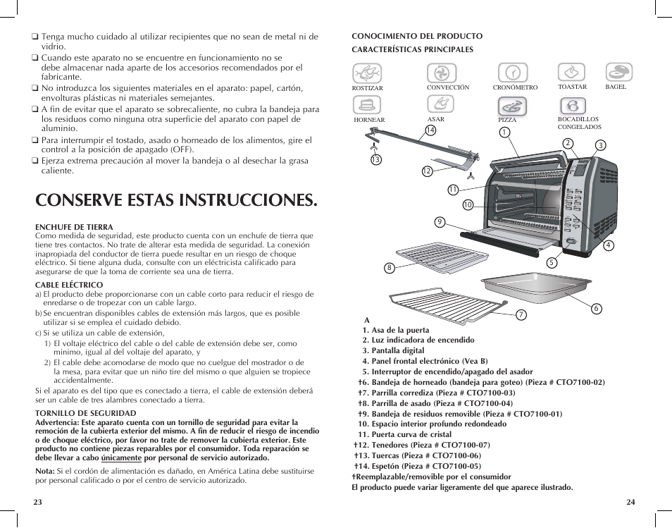 Conserve estas instrucciones | Black & Decker CTO7100B User Manual | Page 13 / 37
