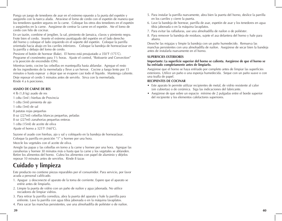 Cuidado y limpieza | Black & Decker CTO7100B User Manual | Page 21 / 37