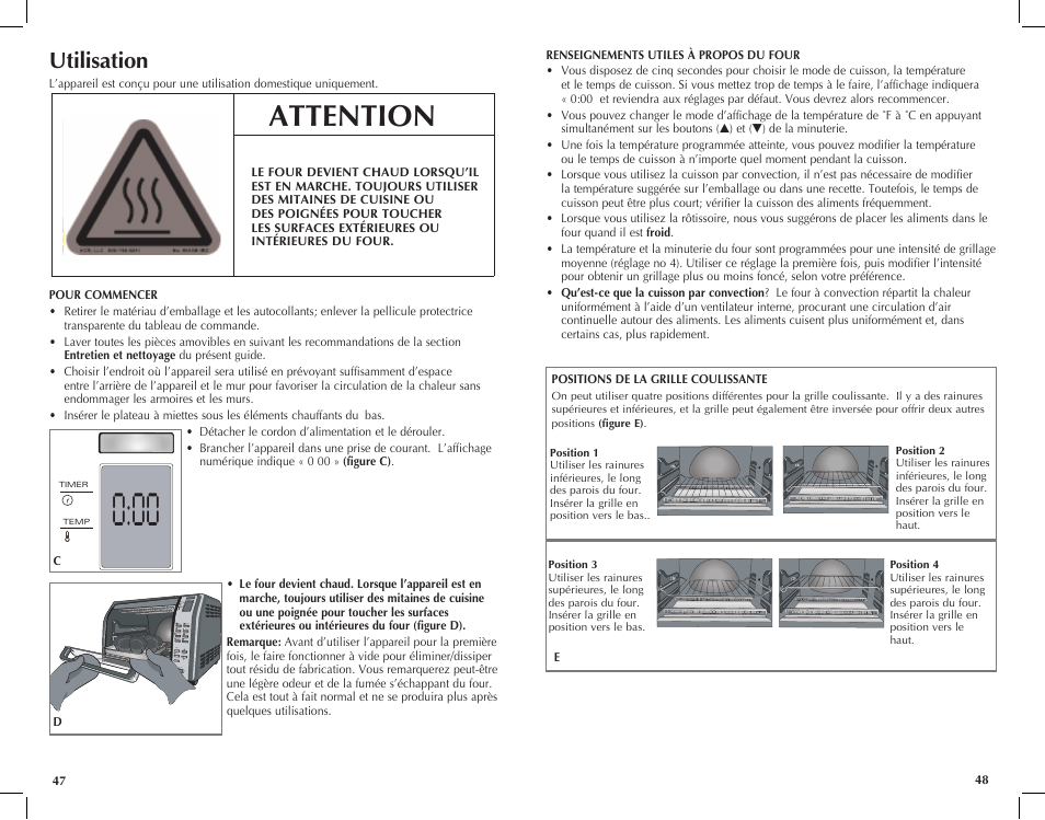 Attention, Utilisation | Black & Decker CTO7100B User Manual | Page 25 / 37