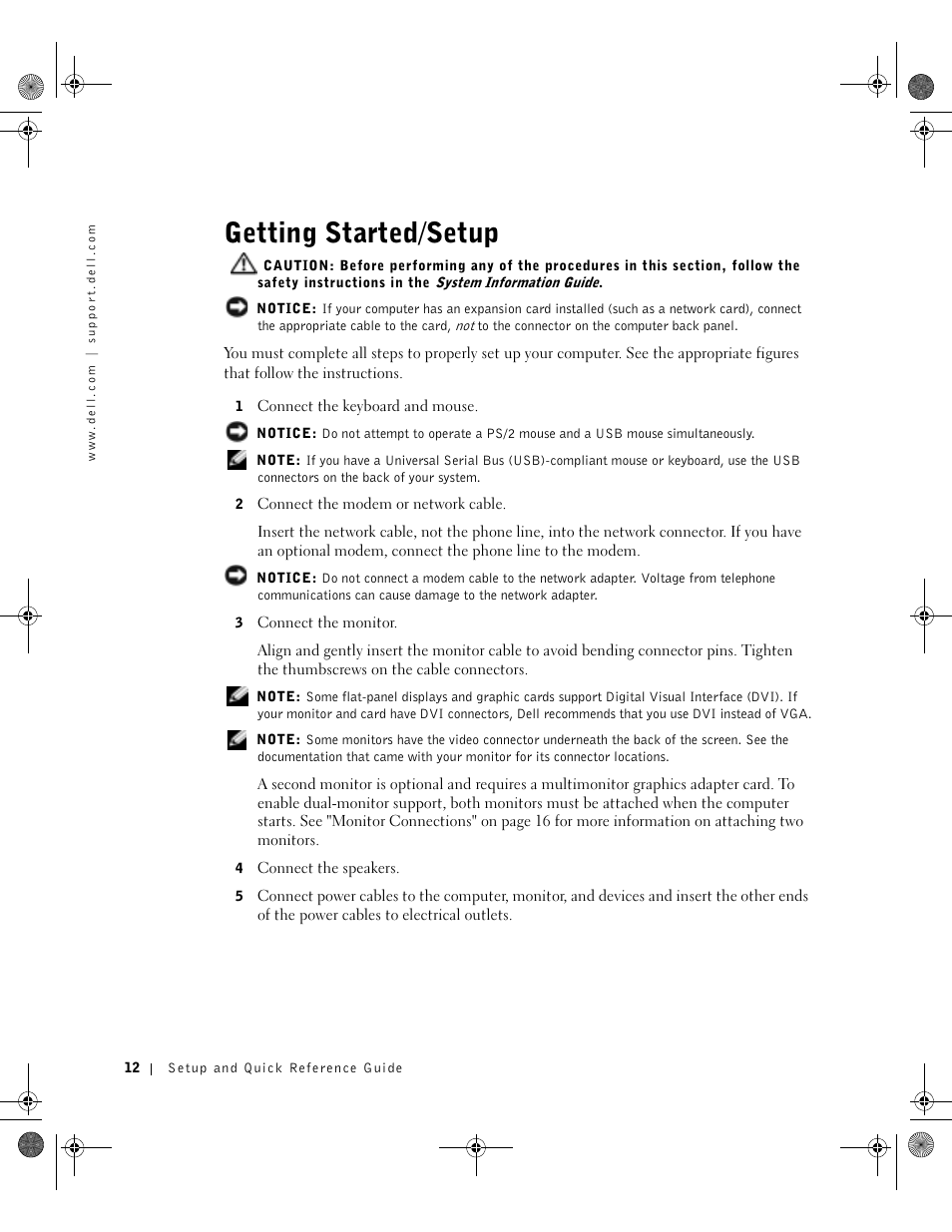 Getting started/setup | Dell OptiPlex GX270 User Manual | Page 12 / 38