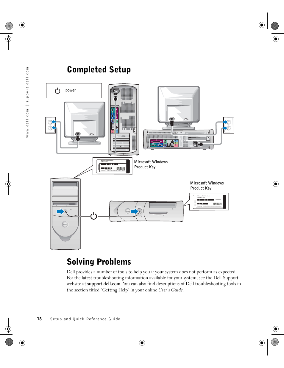 Completed setup, Solving problems, Completed setup solving problems | Dell OptiPlex GX270 User Manual | Page 18 / 38